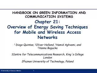 Chapter 21: Overview of Energy Saving Techniques for Mobile and Wireless Access Networks
