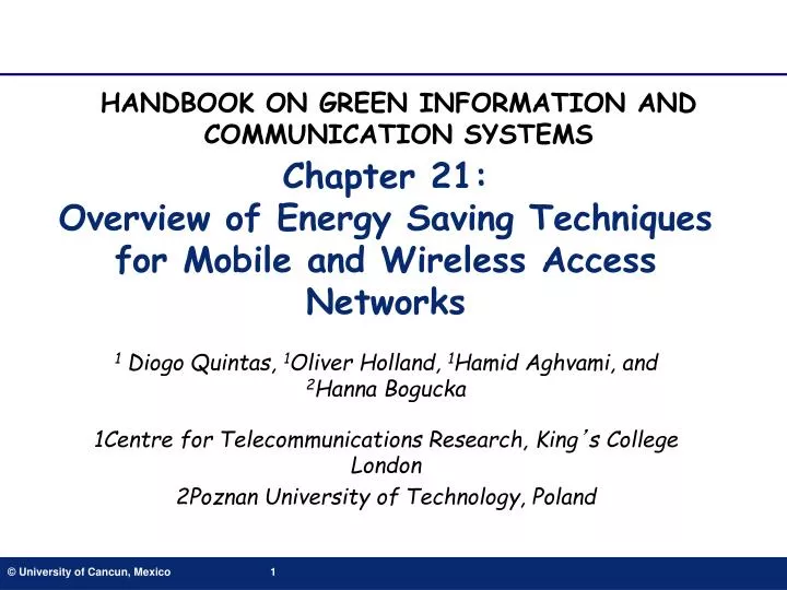 chapter 21 overview of energy saving techniques for mobile and wireless access networks