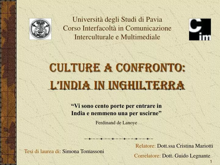 universit degli studi di pavia corso interfacolt in comunicazione interculturale e multimediale