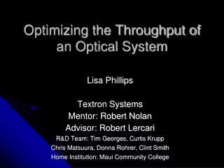 Optimizing the Throughput of an Optical System