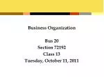 Business Organization Bus 20 Section 72192 Class 13 Tuesday, October 11, 2011 - slide 1