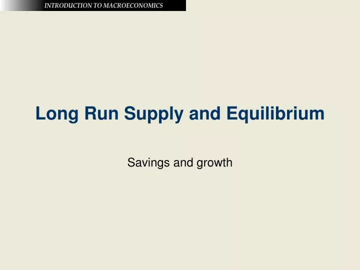 long run supply and equilibrium