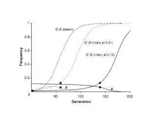 Why does C increase so slowly even when A is the only other allele?