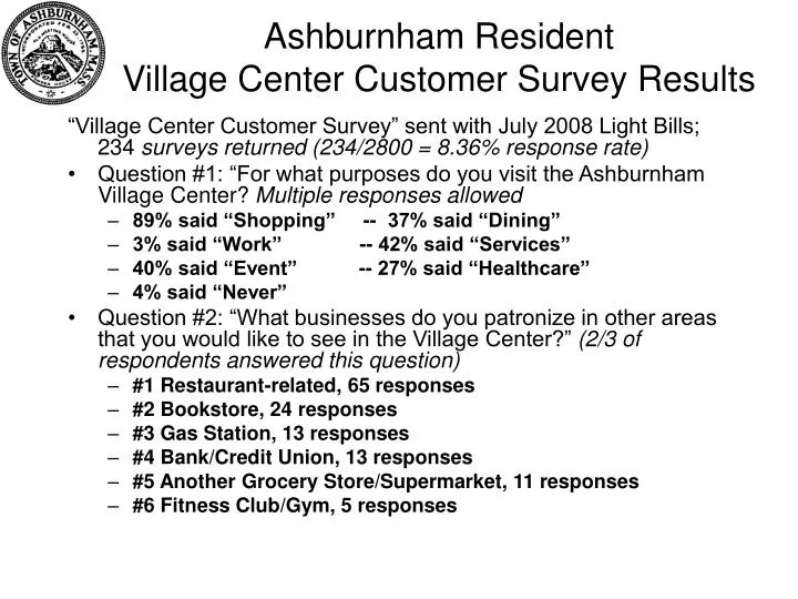 ashburnham resident village center customer survey results