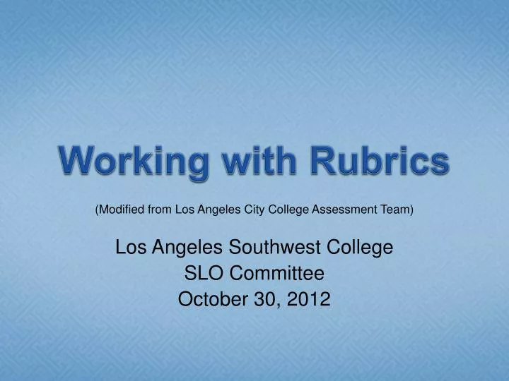 working with rubrics