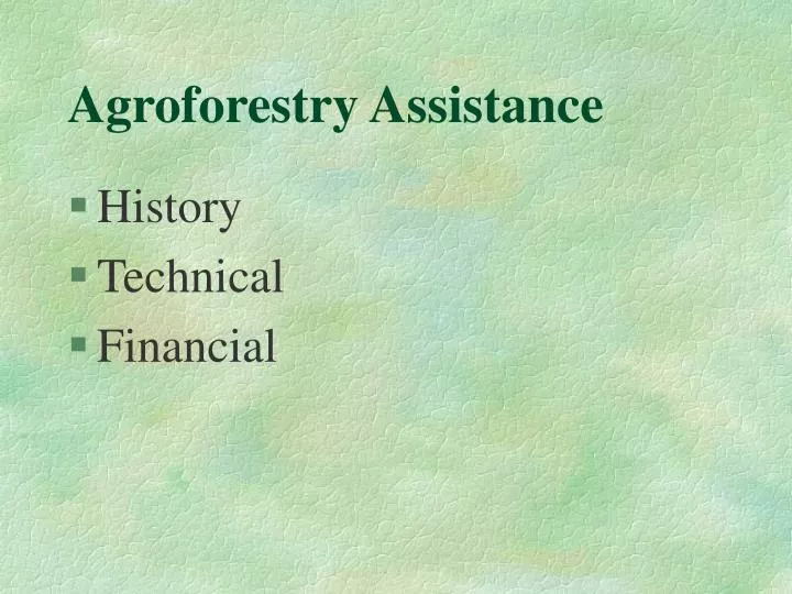 agroforestry assistance