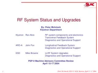 RF System Status and Upgrades