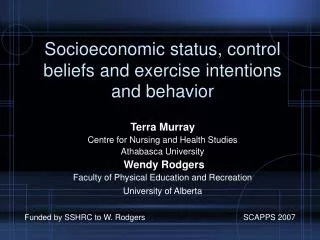 Socioeconomic status, control beliefs and exercise intentions and behavior