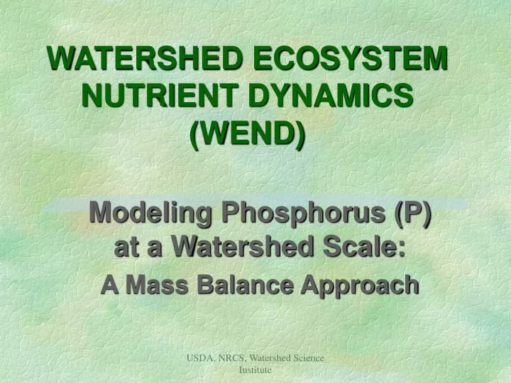 watershed ecosystem nutrient dynamics wend
