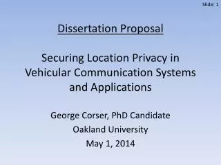 George Corser, PhD Candidate Oakland University May 1, 2014