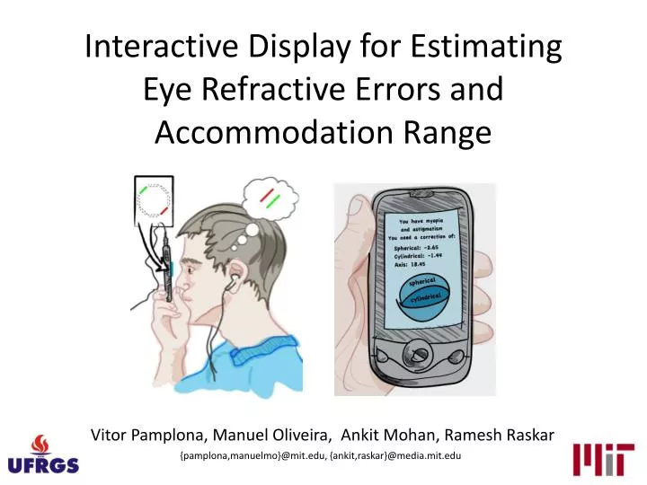interactive display for estimating eye refractive errors and accommodation range