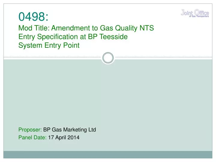 0498 mod title amendment to gas quality nts entry specification at bp teesside system entry point