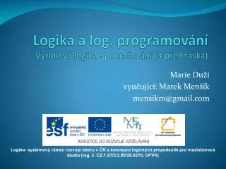 logika a log p rogramov n v rokov logika pokra ov n 3 p edn ka