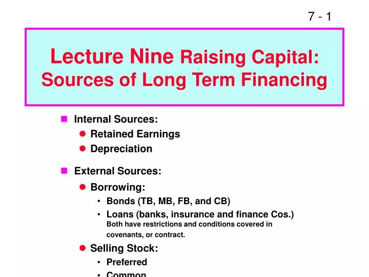 lecture nine raising capital sources of long term financing