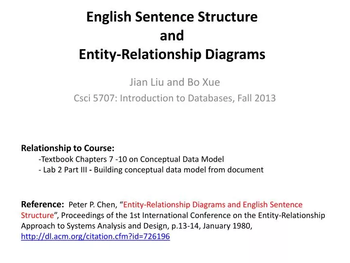 english sentence structure and entity relationship diagrams