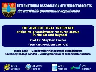 INTERNATIONAL ASSOCIATION OF HYDROGEOLOGISTS the worldwide groundwater organisation