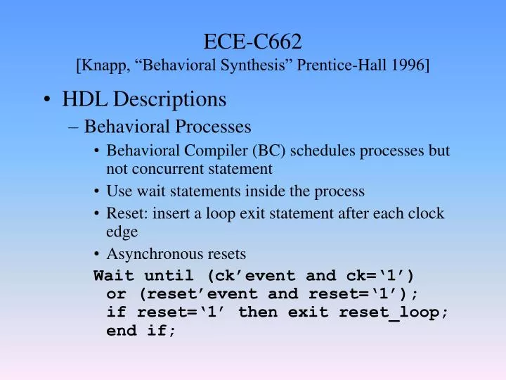 ece c662 knapp behavioral synthesis prentice hall 1996