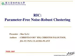 RIC: Parameter-Free Noise-Robust Clustering