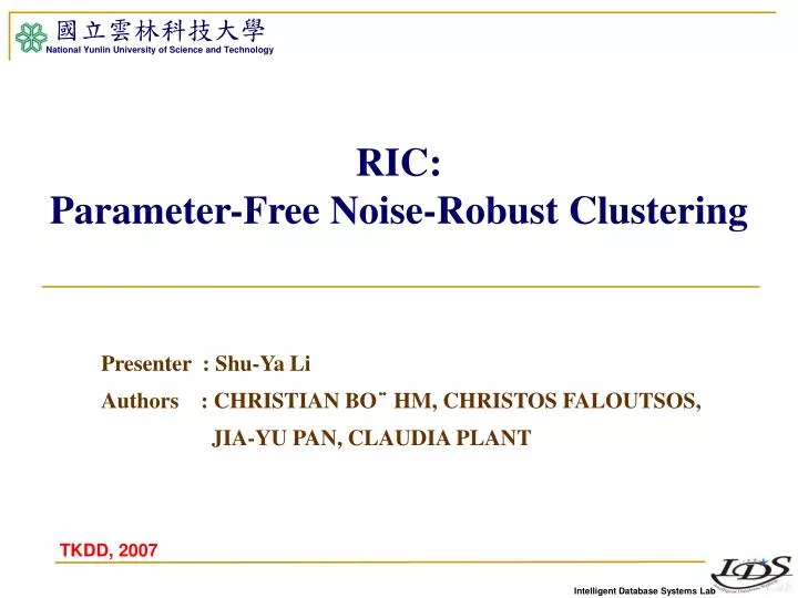 ric parameter free noise robust clustering