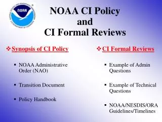 NOAA CI Policy and CI Formal Reviews