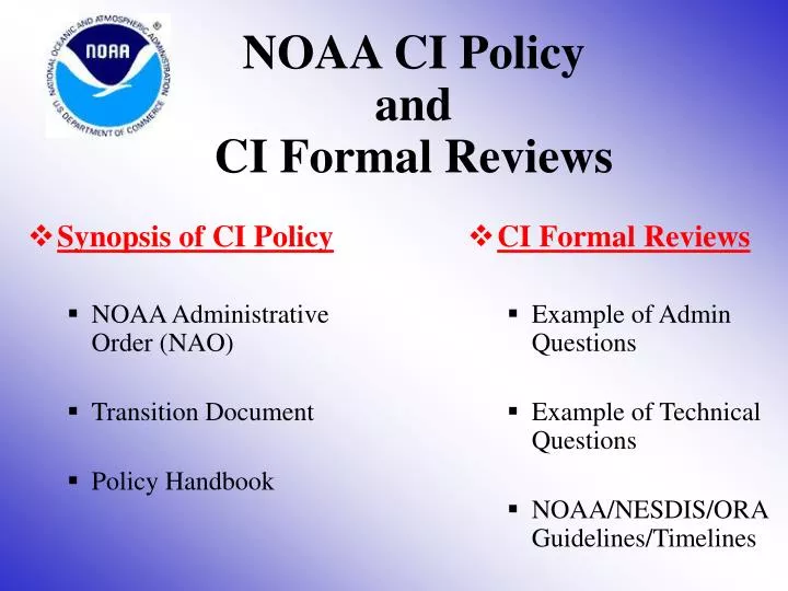 noaa ci policy and ci formal reviews