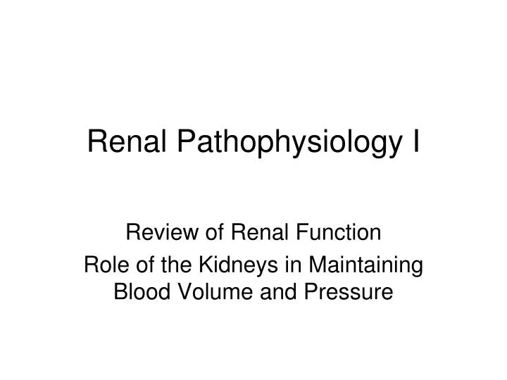 renal pathophysiology i