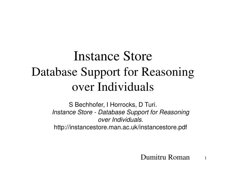 instance store database support for reasoning over individuals