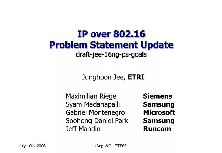 ip over 802 16 problem statement update draft jee 16ng ps goals