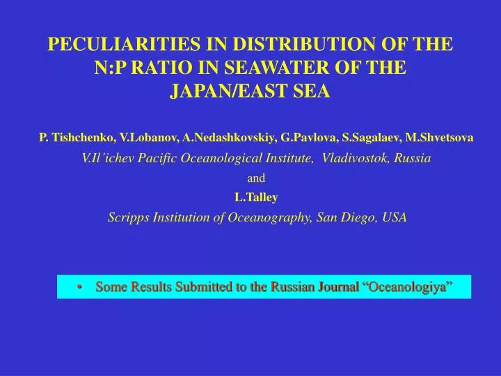 peculiarities in distribution of the n p ratio in seawater of the japan east sea