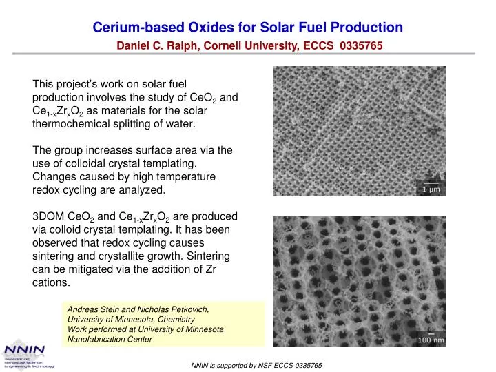 cerium based oxides for solar fuel production