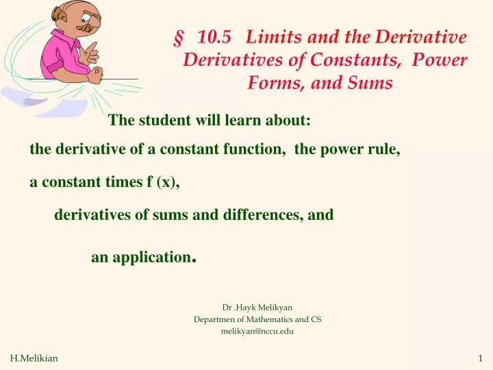 10 5 limits and the derivative derivatives of constants power forms and sums