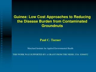 Guinea: Low Cost Approaches to Reducing the Disease Burden from Contaminated Groundnuts