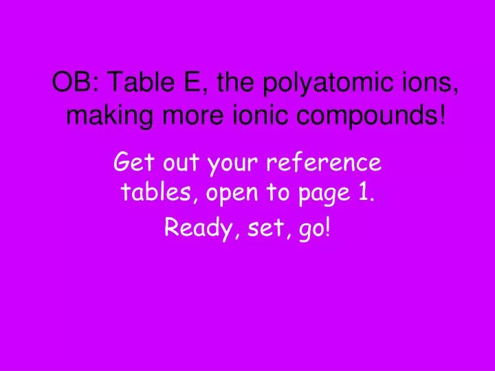 ob table e the polyatomic ions making more ionic compounds