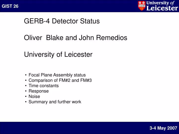 gerb 4 detector status oliver blake and john remedios university of leicester