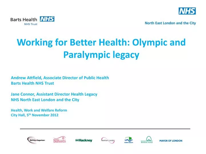 working for better health olympic and paralympic legacy
