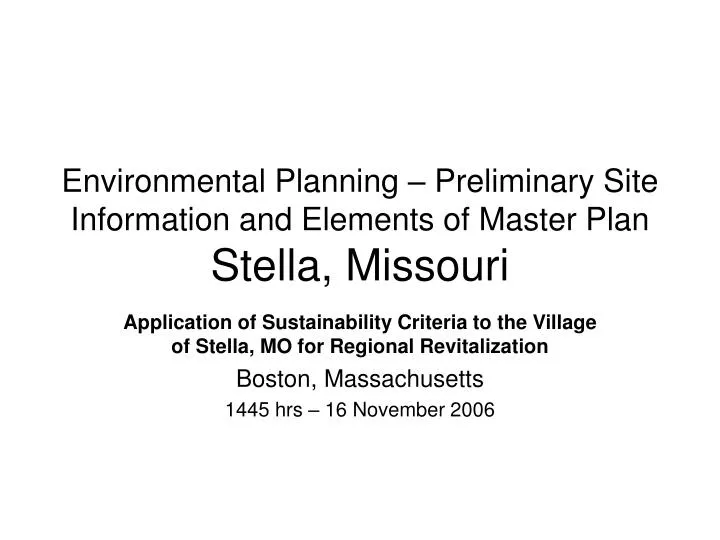 environmental planning preliminary site information and elements of master plan stella missouri