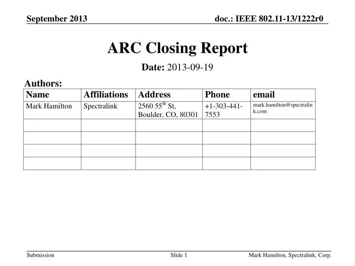 arc closing report