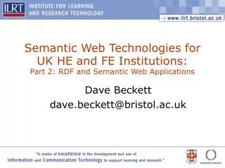 Semantic Web Technologies for UK HE and FE Institutions: Part 2: RDF and Semantic Web Applications