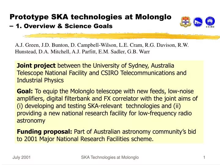 prototype ska technologies at molonglo 1 overview science goals