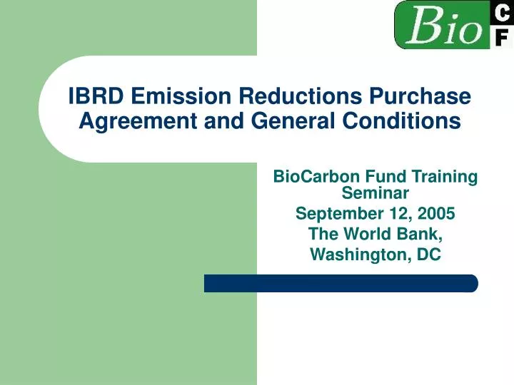 ibrd emission reductions purchase agreement and general conditions
