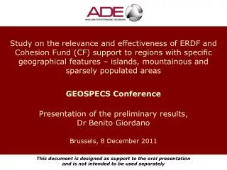 Presentation of the preliminary results, Dr Benito Giordano