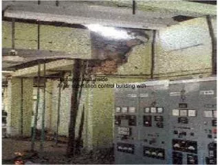 Damaged wall inside Anjar substation control building with
