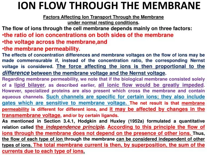 ion flow through the membrane