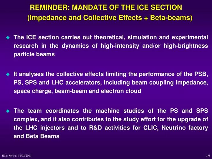 reminder mandate of the ice section impedance and collective effects beta beams