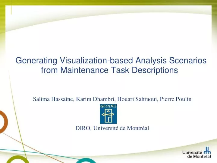 generating visualization based analysis scenarios from maintenance task descriptions