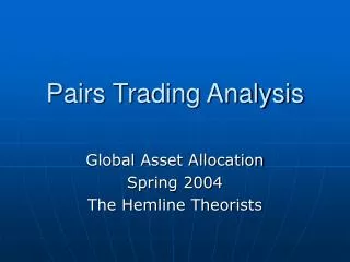 Pairs Trading Analysis