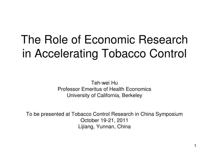 the role of economic research in accelerating tobacco control