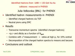 Identified Hadrons from ? sNN = 130 GeV Au-Au collisions measured in PHENIX