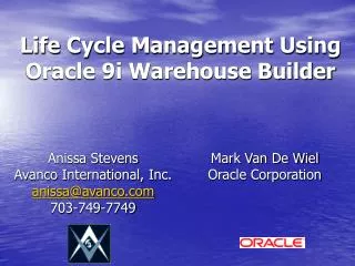 Life Cycle Management Using Oracle 9i Warehouse Builder