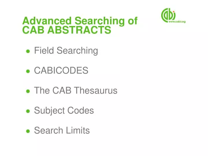 advanced searching of cab abstracts